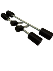Set of black metal stands with rubber feet on a white background