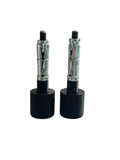 Two black and silver screwdrivers on a white background