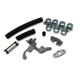 Mechanical parts including black hoses, metal brackets, and clips on a white background