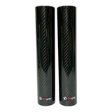 Two black carbon fiber cylindrical wraps on a white background
